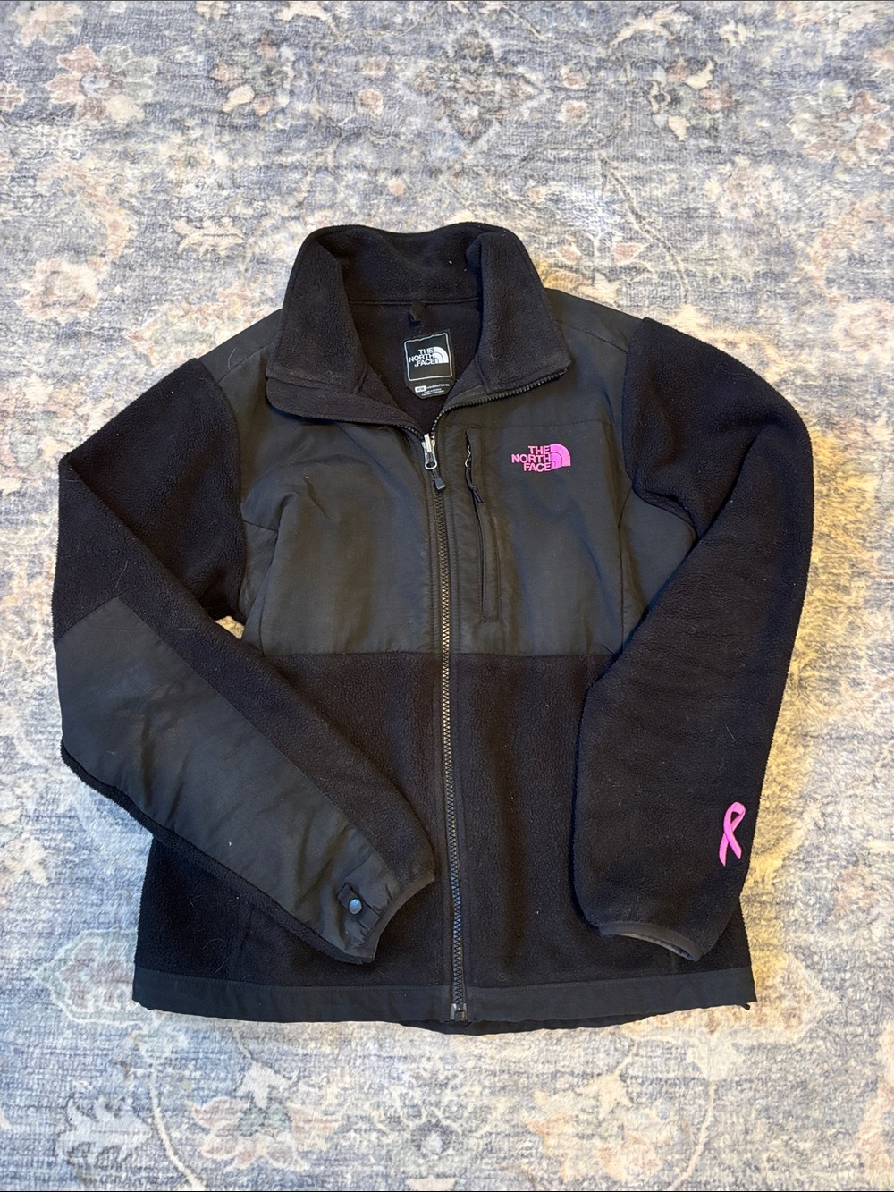 The North Face Women’s Black Fleece Jacket with Pink Logo